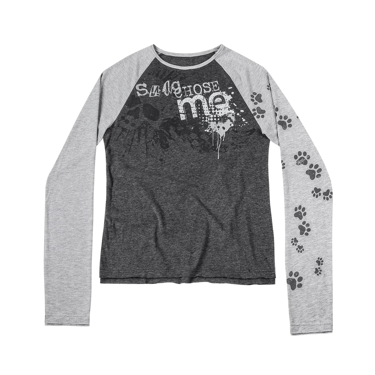 Paw Print Skull Raglan Long Sleeve T-Shirt