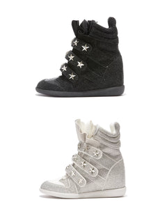 Rhinestone Star High-Top Wedge Sneakers