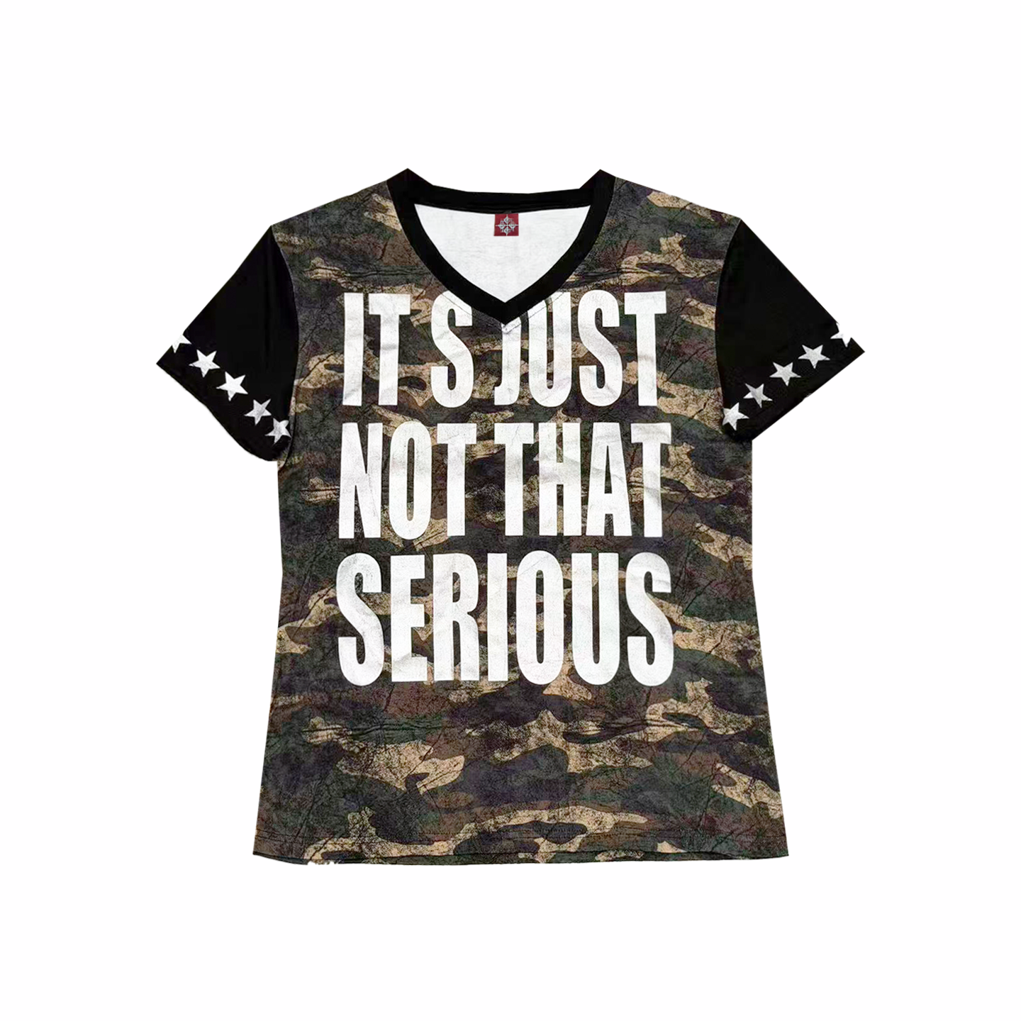 Camo Distressed Silver-Foil V-Neck T-Shirt