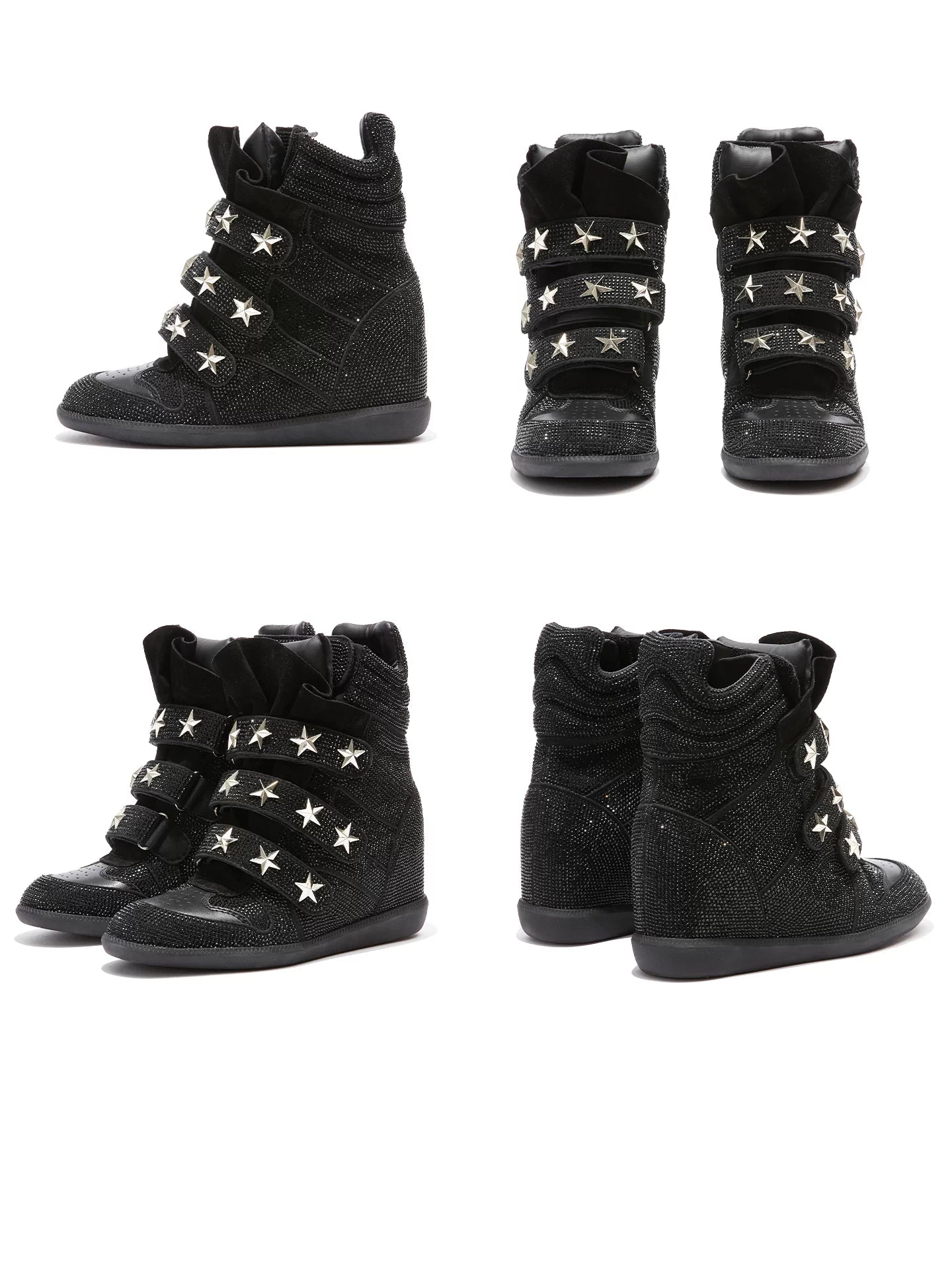 Rhinestone Star High-Top Wedge Sneakers