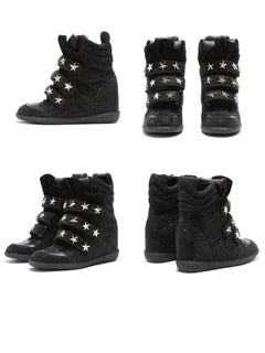 Rhinestone Star High-Top Wedge Sneakers