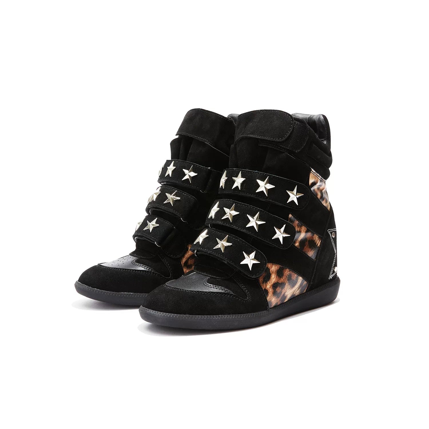 Leopard Studded High-Top Wedge Sneakers