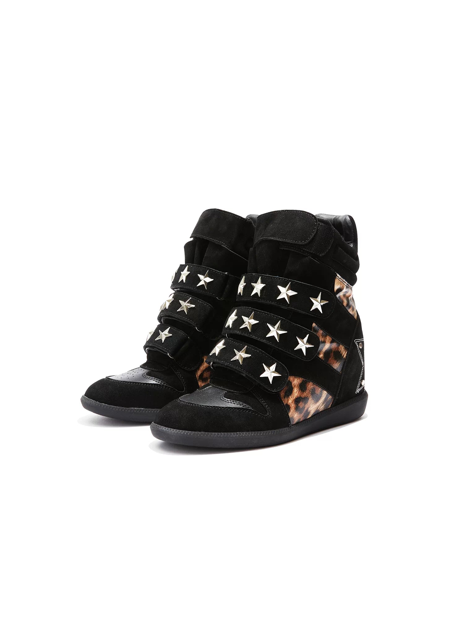 Leopard Studded High-Top Wedge Sneakers