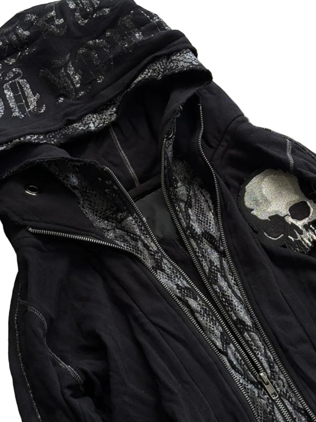 Skull Colorblock Hooded Zip Jacket