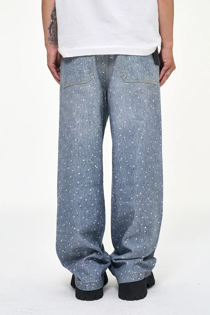 Diamond Print Rhinestone Belt Straight Jeans