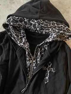 Leopard Print Double Zipper Hoodie - PWM