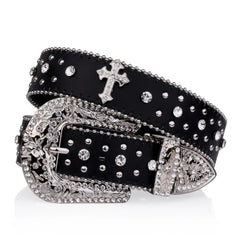 Cross Rhinestone Belt Engraved Buckle - PWM