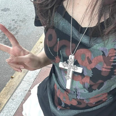 Gothic Punk Large Wood Cross Pendant Necklace - PWM