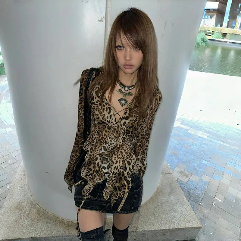 Leopard Print V-neck Shirt
