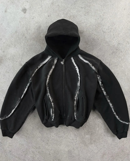 Heavy Splicing Striped Zipper Hoodie