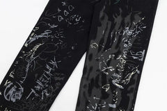 Graffiti Print Straight Loose Denim - PWM