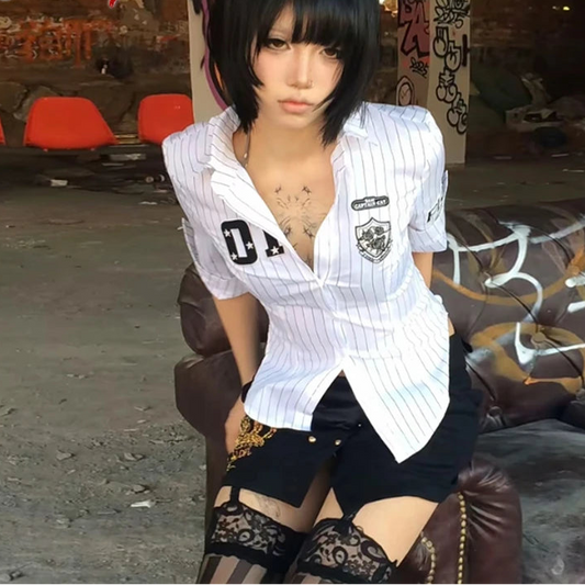 Y2k Japanese Striped Shirt