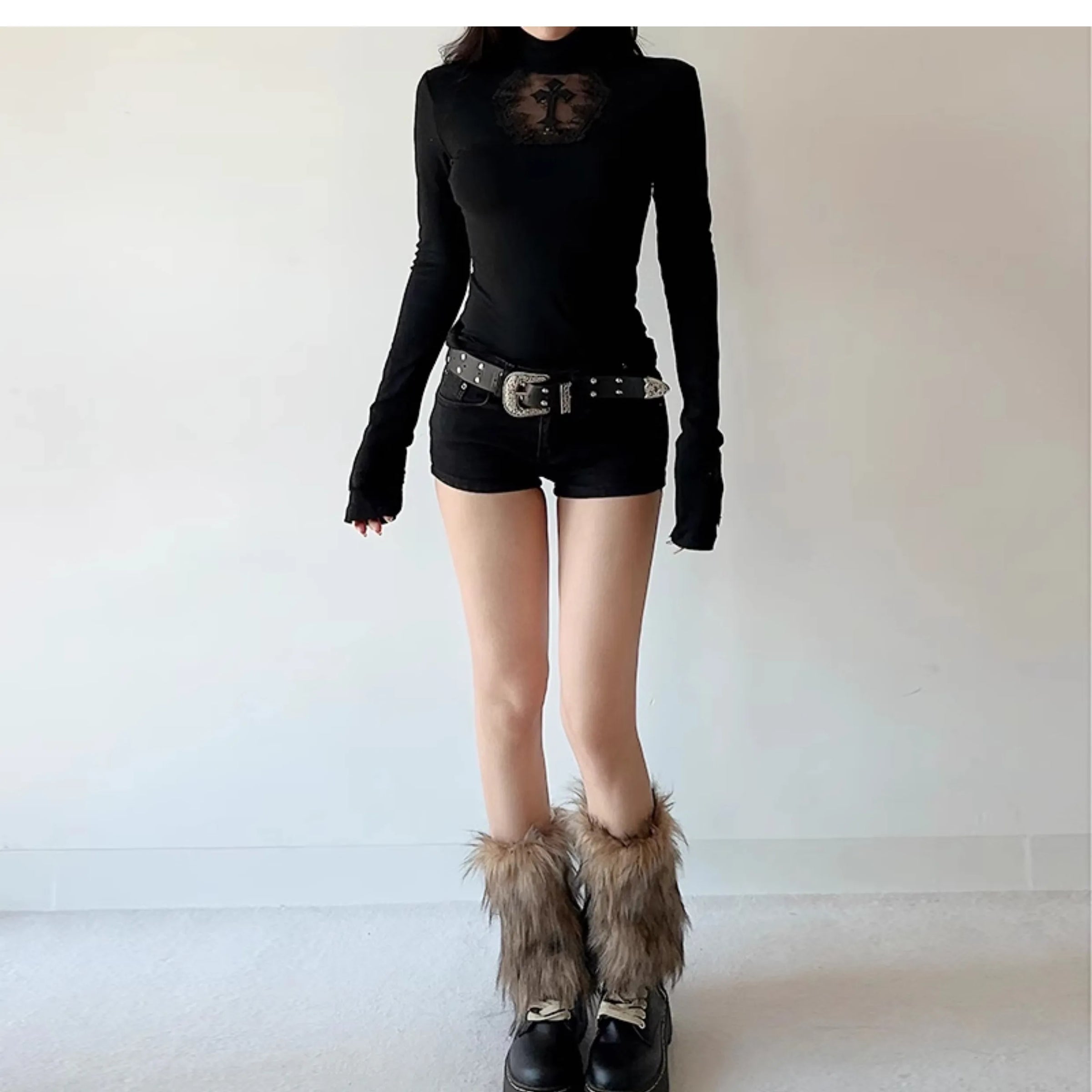 Stretch Black Gothic Cross Tops - PWM