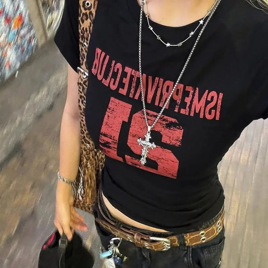 Round Neck Letter Graphic Top