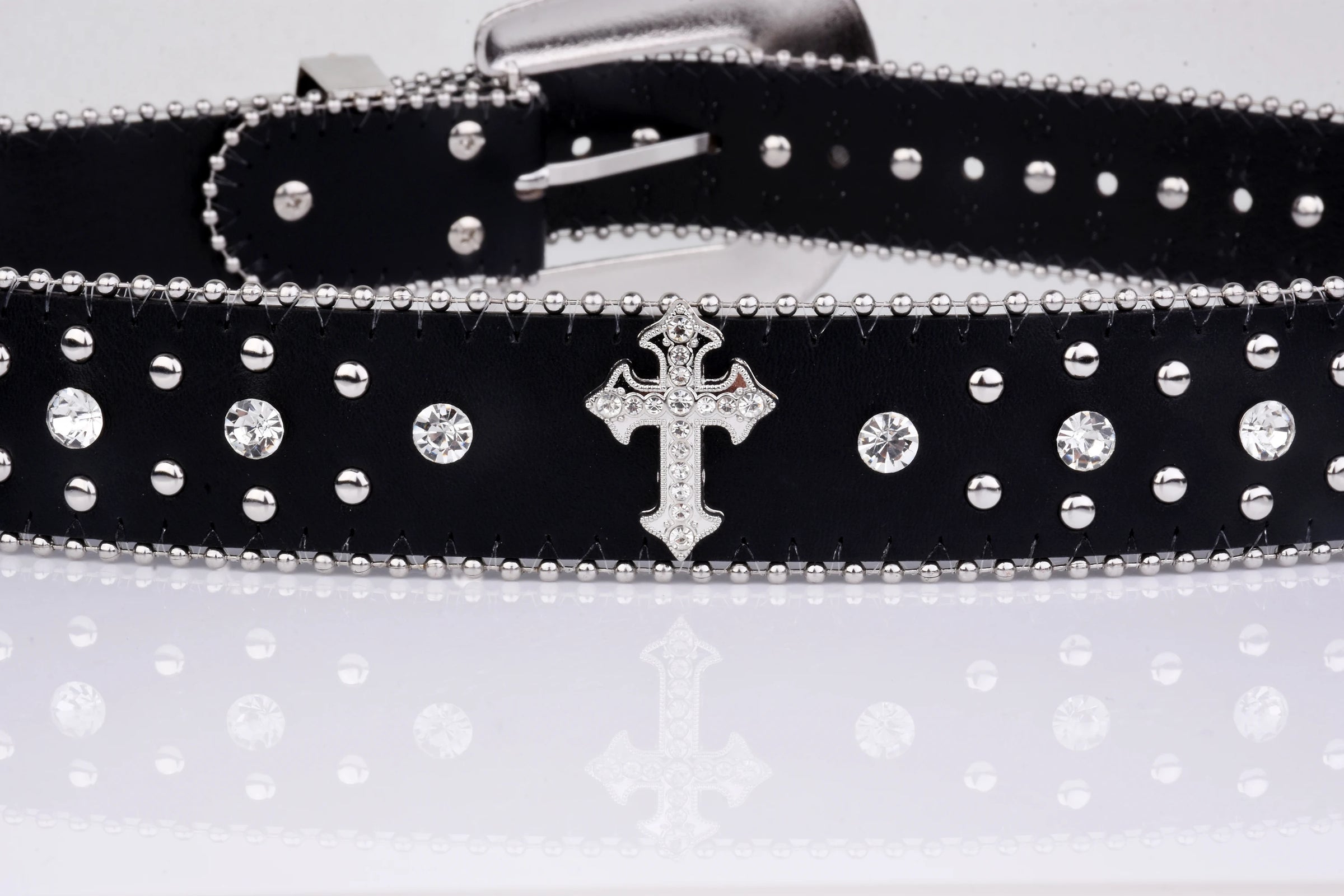 Cross Rhinestone Belt Engraved Buckle - PWM