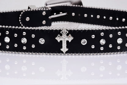 Cross Rhinestone Belt Engraved Buckle