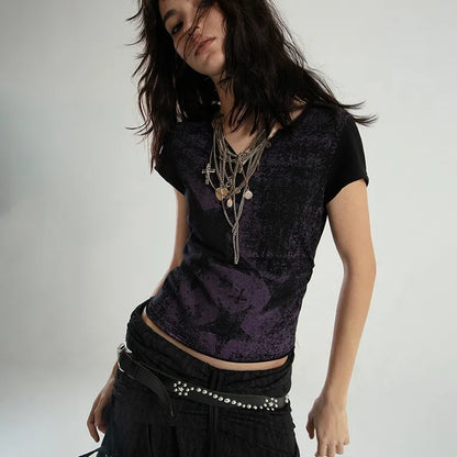 Crop Top Star Distressed T-Shirts
