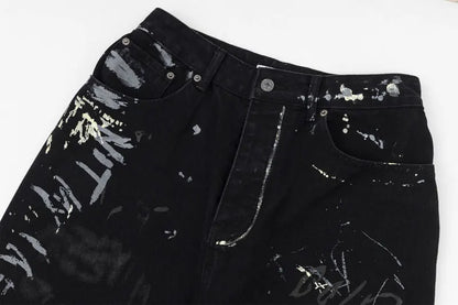 Graffiti Print Straight Loose Denim