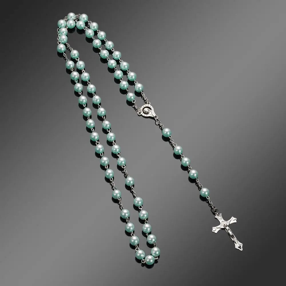 Cross Rosary Beads Chain Necklace