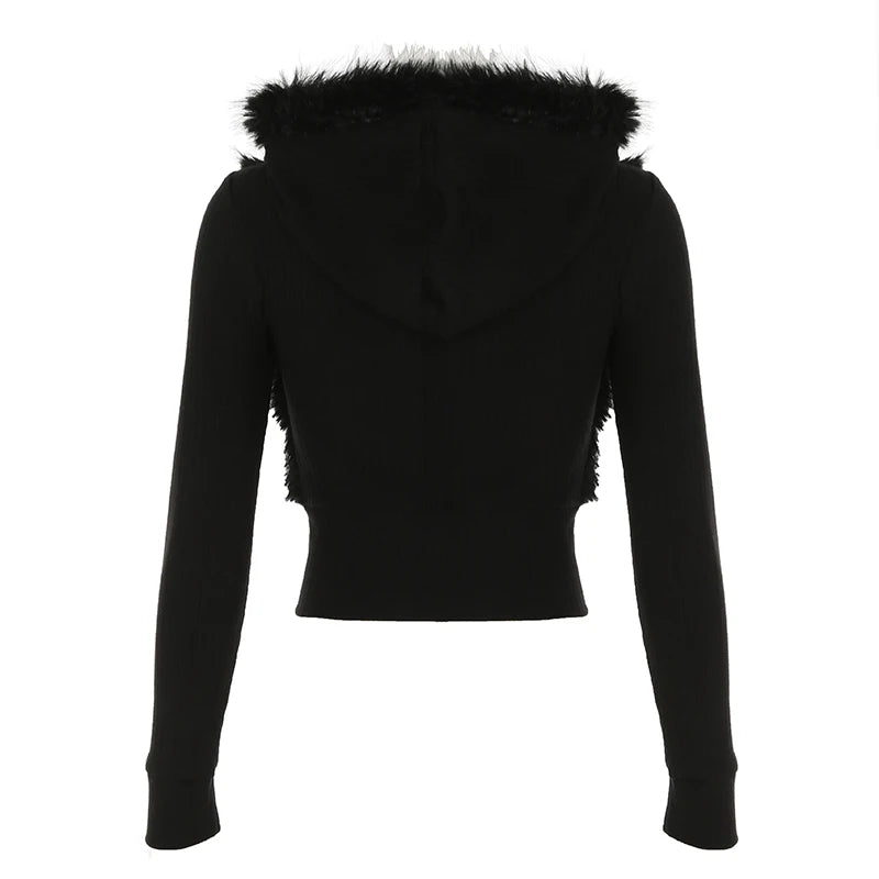 Furry Stitching Zipper Hoodie