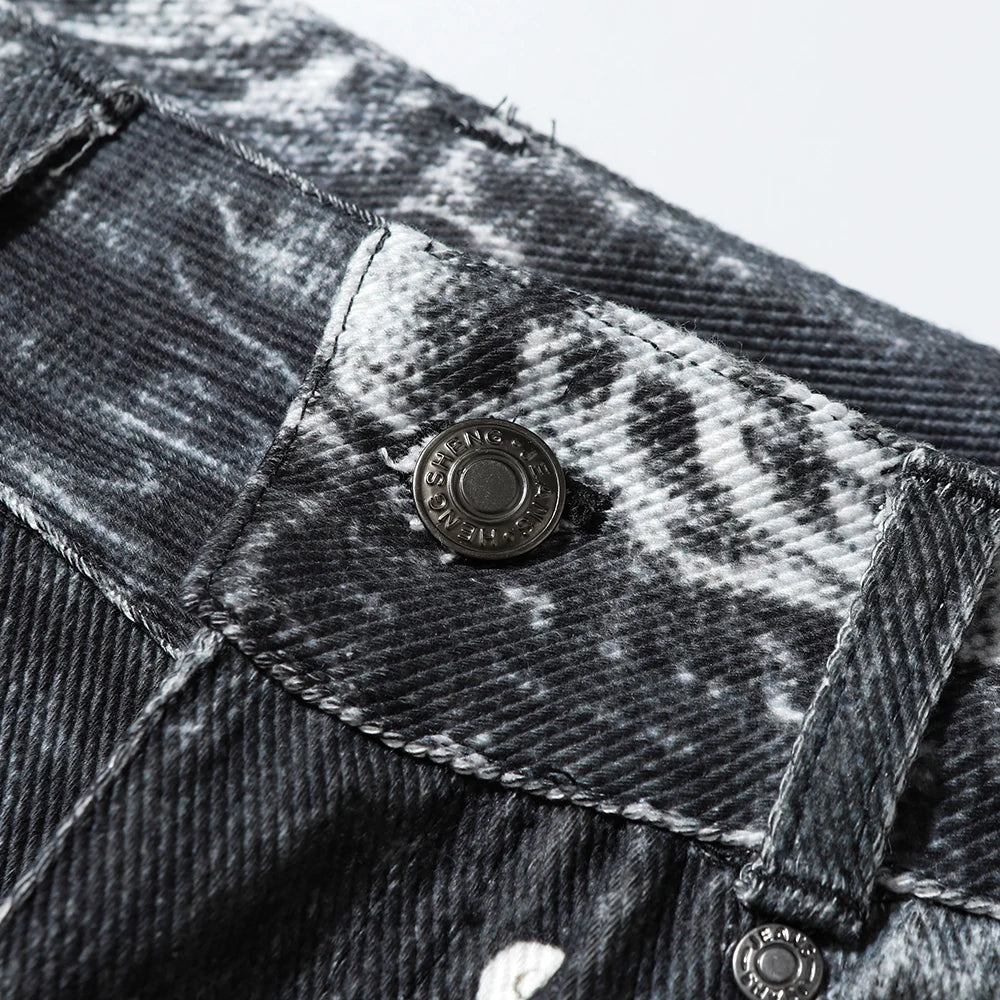 Gothic Pattern Washed Straight Loose Denim