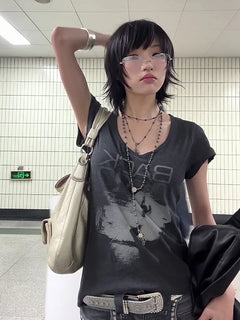 Graphic Print Short Sleeve 2000s T-Shirts