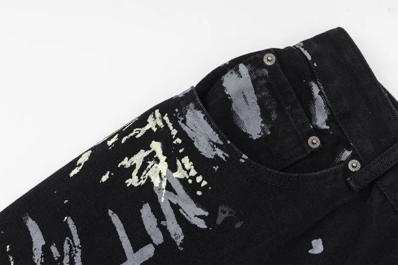 Graffiti Print Straight Loose Denim