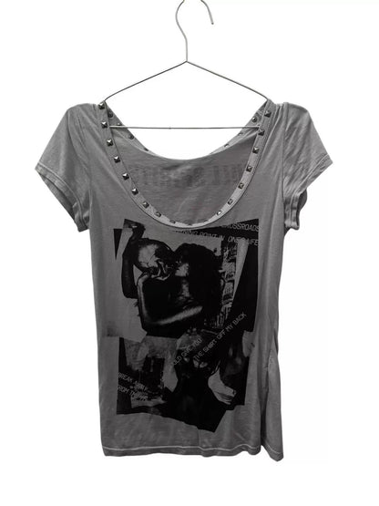 Letter Printing Rivet Slim-fit T-shirt