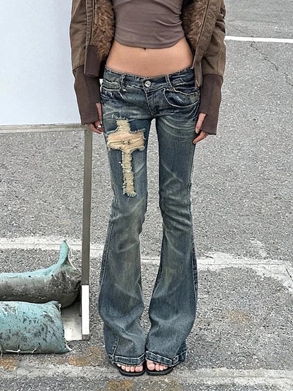 2000s Cross Damaged Jeans