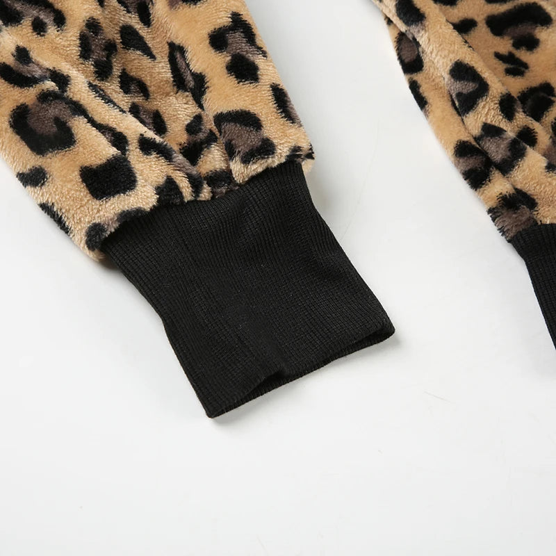 Fur Trim Leopard Zipper Hoodie