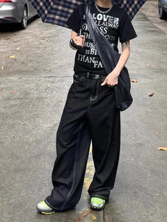 Embroidery Baggy Black Jeans - PWM