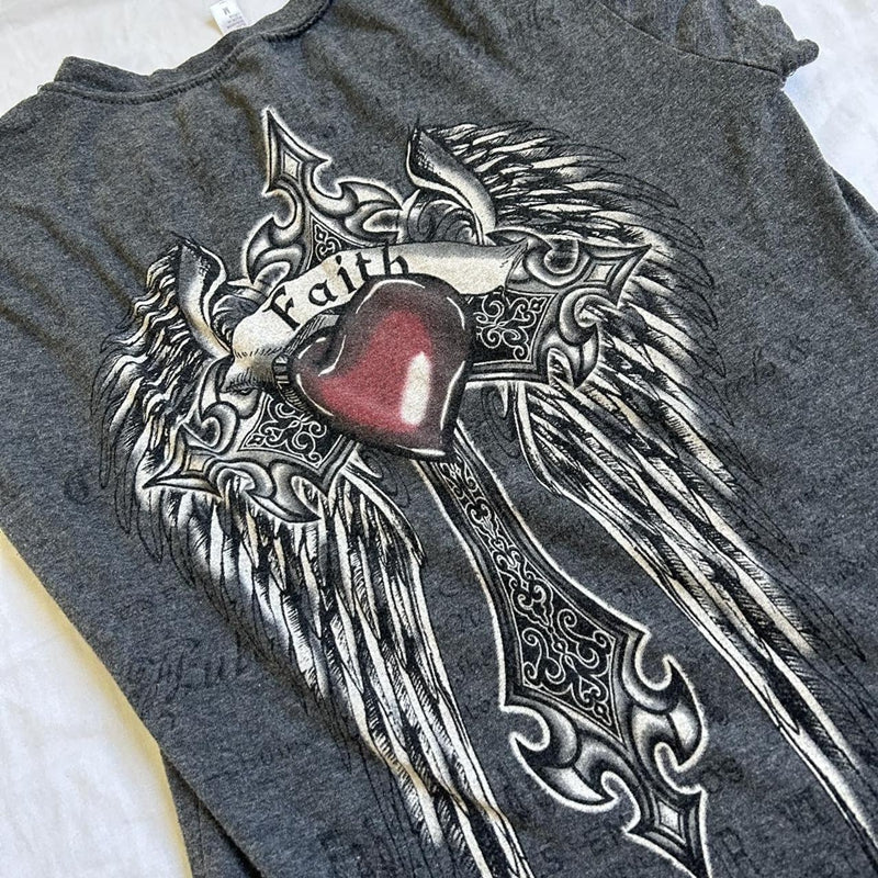 Rhinestone Gothic Graphic Print T-shirt - PWM