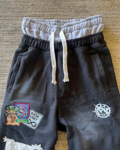 Letter Patch Double Layer Sweat Pants - PWM