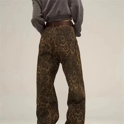 Tan Leopard Loose Jeans