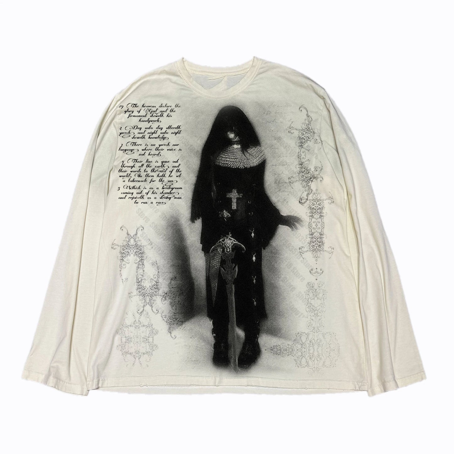 Gothic Letter Graphic Print Long Sleeve Tees