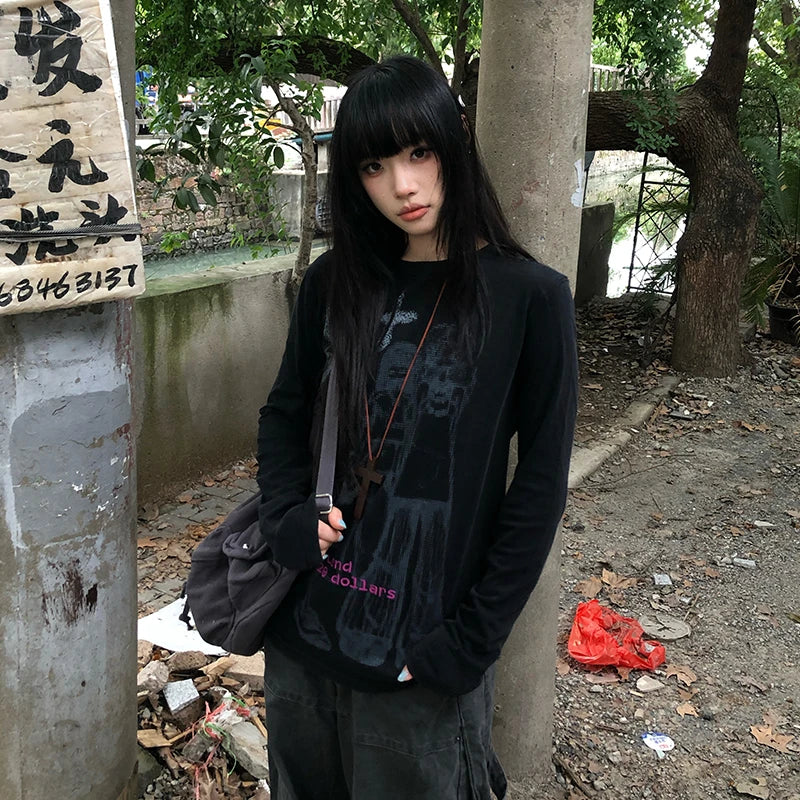 Anime Print Long Sleeve Tee Shirt - PWM