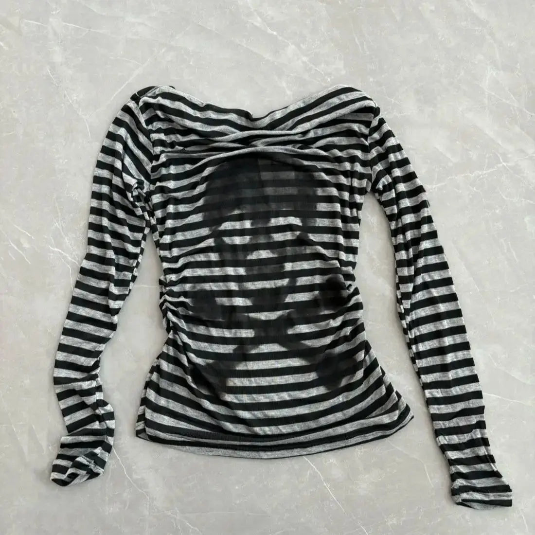One-shoulder Striped Skull Long Sleeve Top - PWM