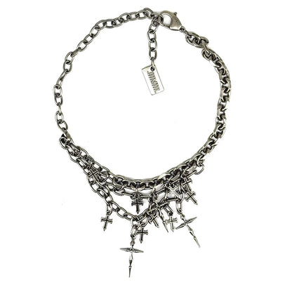 Multi-Chain Layered Choker Cross Necklace