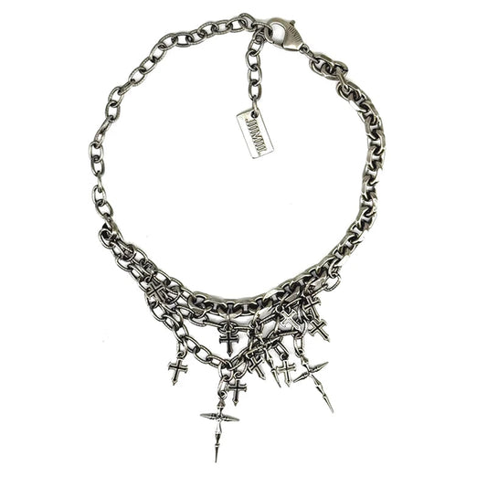 Multi-Chain Layered Choker Cross Necklace