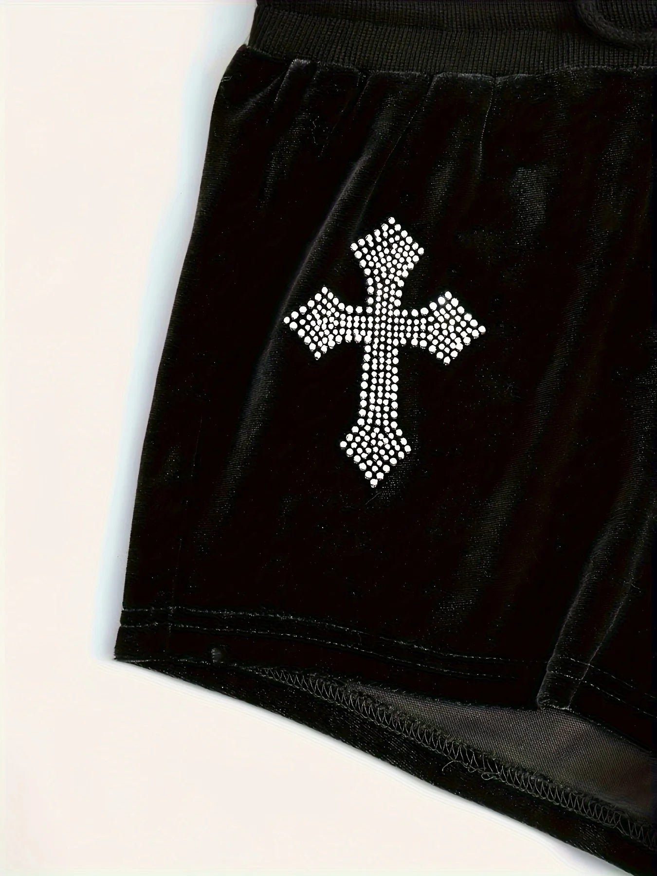 Drawstring Cross Rhinestone Shorts