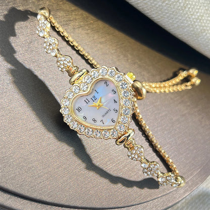Heart Diamond-Studded Flower Watch Blacelet