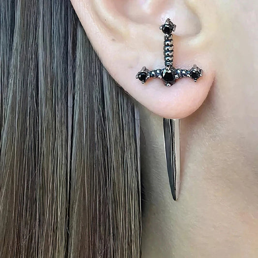 Zircon Gothic Cross Earring