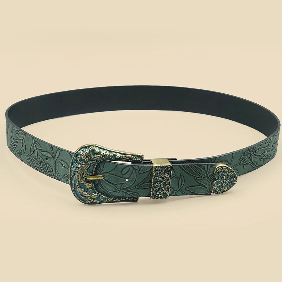 Leaf relief paisley buckle belt