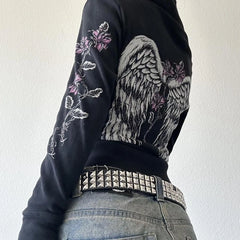 Flower Wings Print Slim Fit Hoodie - PWM