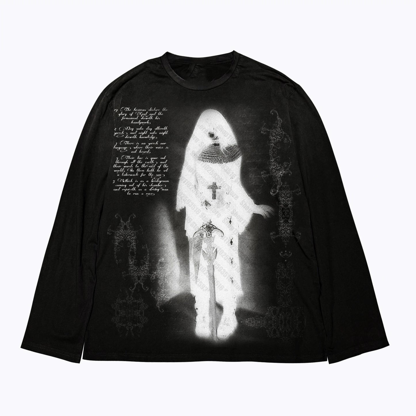 Gothic Letter Graphic Print Long Sleeve Tees