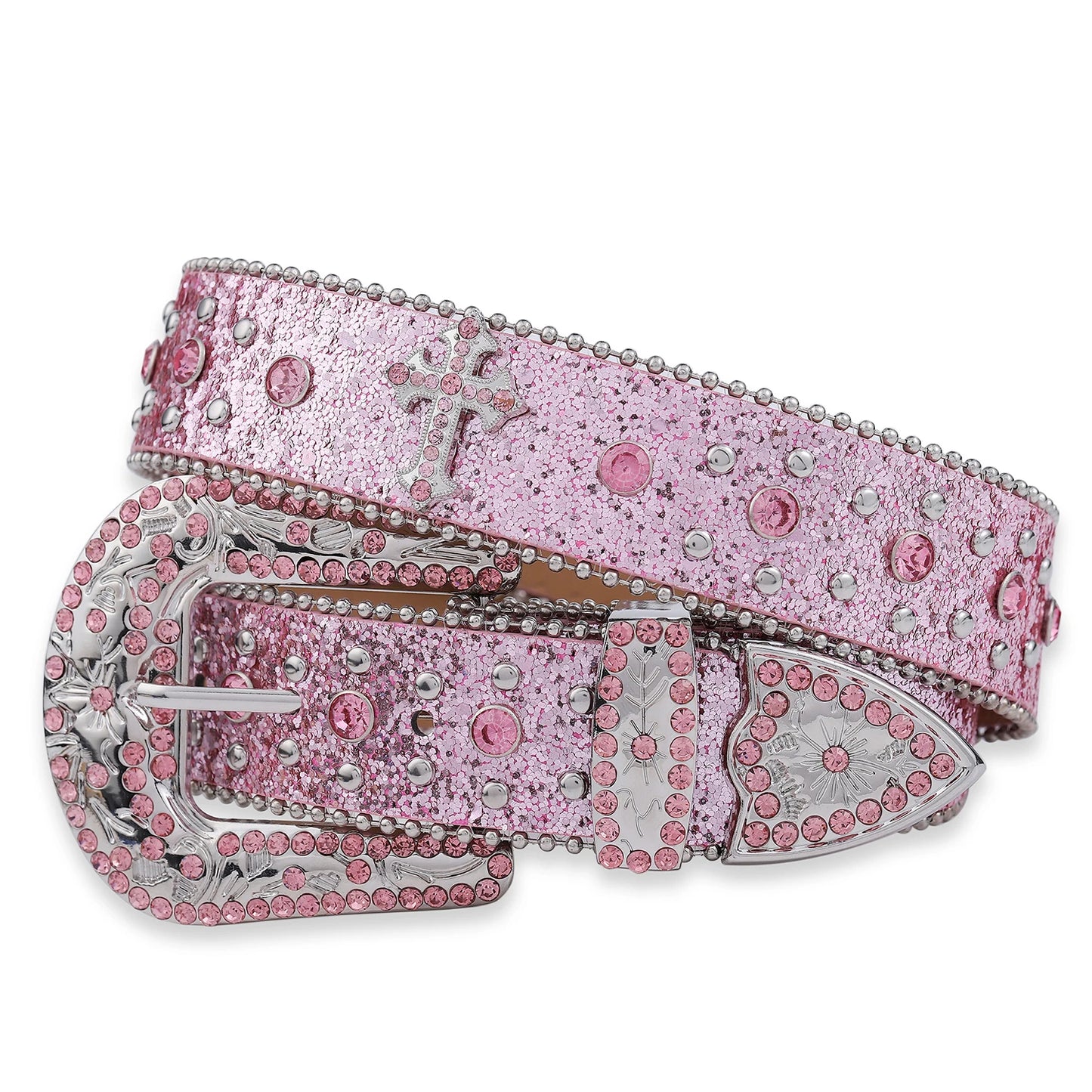 Pink cross-rivet Rhinestone belt