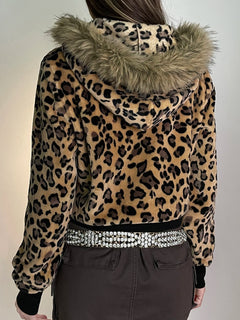 Fur Trim Leopard Zipper Hoodie - PWM