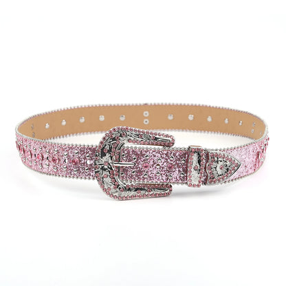 Pink cross-rivet Rhinestone belt