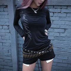 Gothic Letter Print Long Sleeve T-shirt - PWM