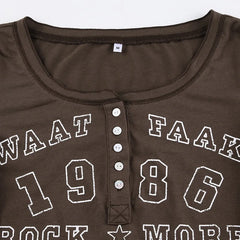Slim Fit Letter Print Long Sleeves Tops - PWM